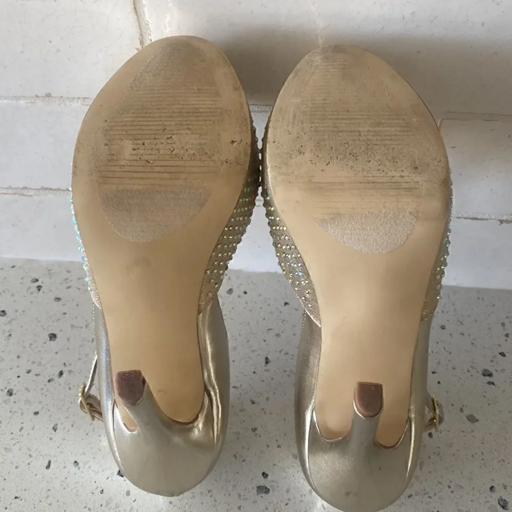 Steve Madden MEA Gold Bling Platform Stiletto Heels Ankle Strap Size Size 6